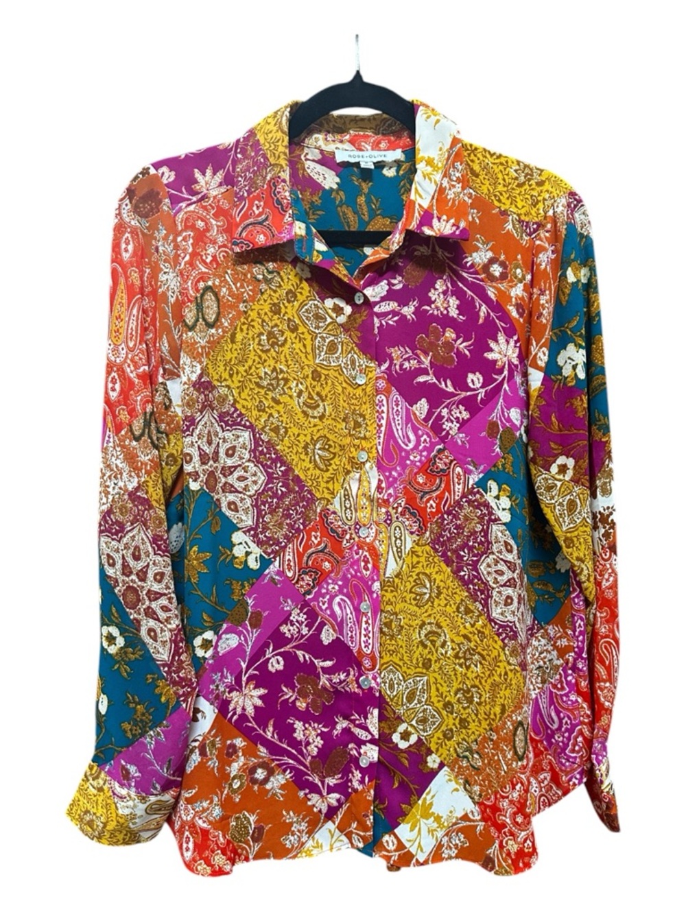 Rose & Olive Multicolor Patchwork Button-Down Shirt - Picture 3 of 9